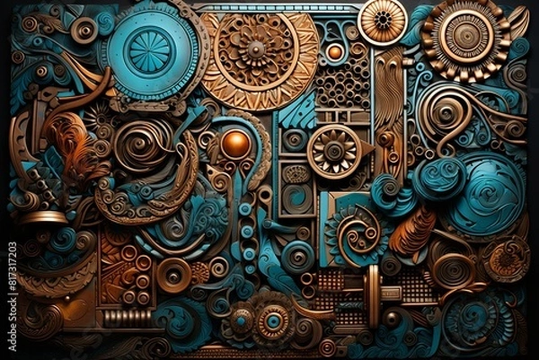 Obraz Blue and Brown Steampunk Wall Art With Gears