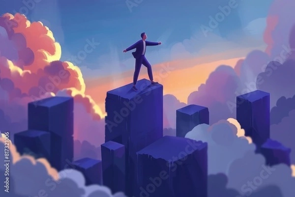 Fototapeta Businessman Standing on Top of a Cloud. Generative AI