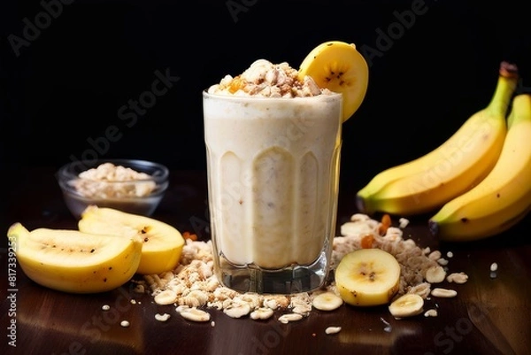 Obraz Banana smoothie with oatmeal AI generated