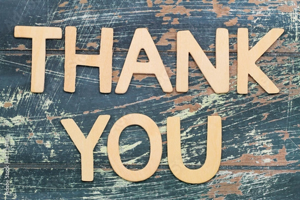 Obraz Thank you written with wooden letters on rustic wooden surface