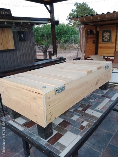 Obraz Handmade Pine Wooden Bench Storage Box 