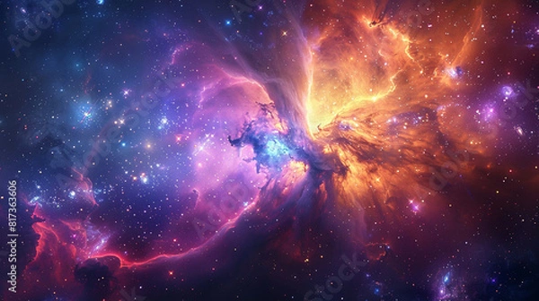 Fototapeta Vibrant Photo of a Nebula's Star-Studded Beauty Exploring the Celestial Splendor of Deep Space in Vivid Detail