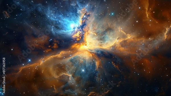 Fototapeta Vibrant Photo of a Nebula's Star-Studded Beauty Exploring the Celestial Splendor of Deep Space in Vivid Detail
