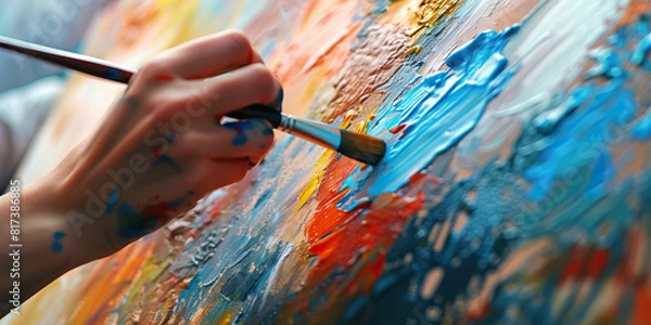 Fototapeta Emotional Expression: A Person Paints, Their Emotions Flowing Freely onto the Canvas, Supported by Mood Stabilizers for a Balanced and Creative Outlet