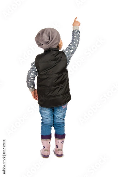 Obraz little cheerful girl shows