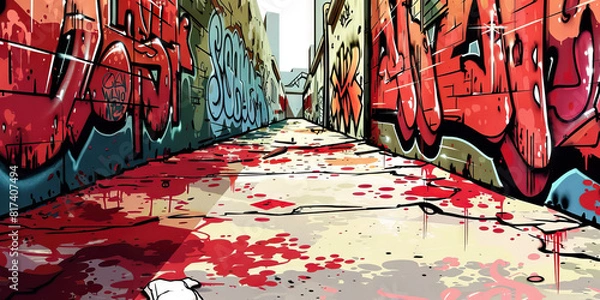 Fototapeta Ruby Red Methamphetamine: A gritty, urban alleyway, lined with graffiti.