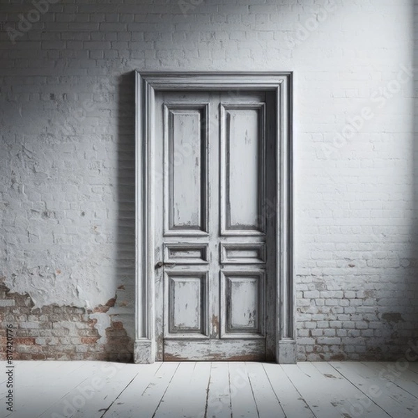 Fototapeta Image of a Grey Door and Brick Wall
