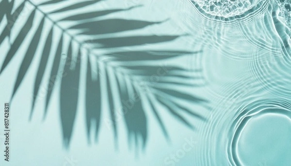 Obraz Beautiful water surface with tropical leaf shadow. Pure water background for cosmetic, spa product.
