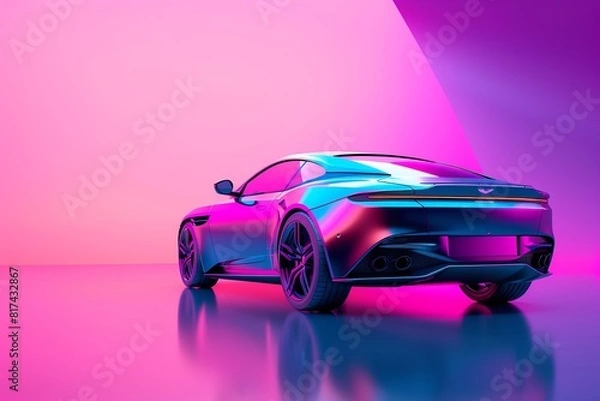 Obraz Capture a sleek, modern car in a photorealistic CG 3D rendering, emphasizing its smooth lines and curves, with a focus on the rear view Include reflections to enhance realism