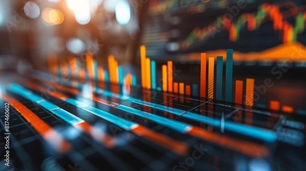 Fototapeta Abstract image of stock market graph with blurred background.