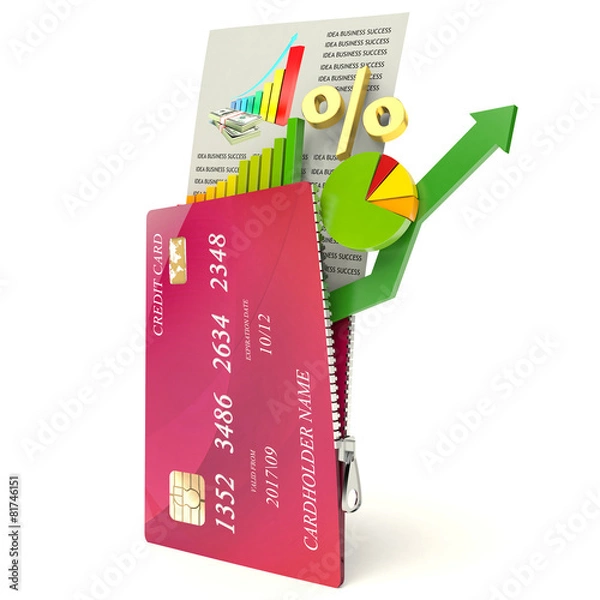 Obraz Chart and credit card on a white background