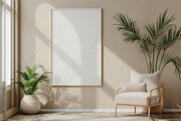 Fototapeta Poster Mockup in Minimalist Scandinavian Interior created with Generative AI