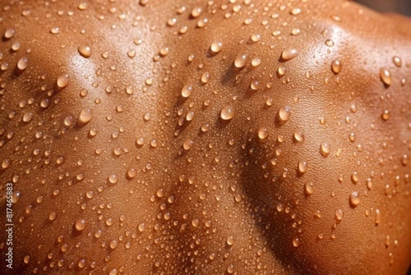 Obraz drops of sweat on tanned skin, close-up