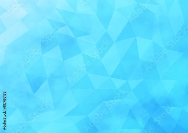 Fototapeta 青色のポリゴン柄の背景　爽やかな海や空の抽象的な表現　水彩のテクスチャー