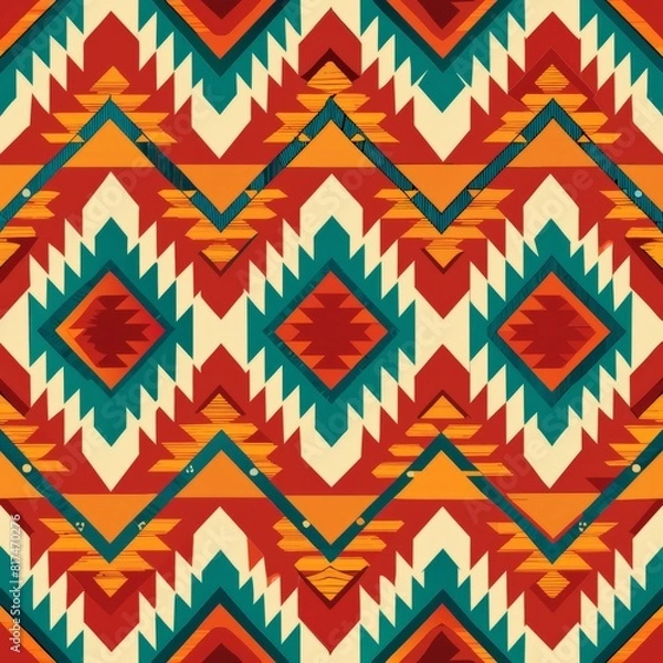 Fototapeta Seamless pattern of Navajo-inspired tribal patterns with zigzag and diamond motifs, perfect for a southwestern-themed gift wrap, Generative AI