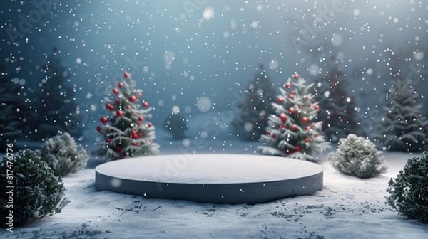 Obraz 3d podium stage in the snow fall background 
