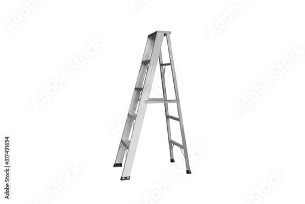 Fototapeta Close-up view of an aluminum ladder used for various mechanic jobs isolated on a png file with a transparent background.