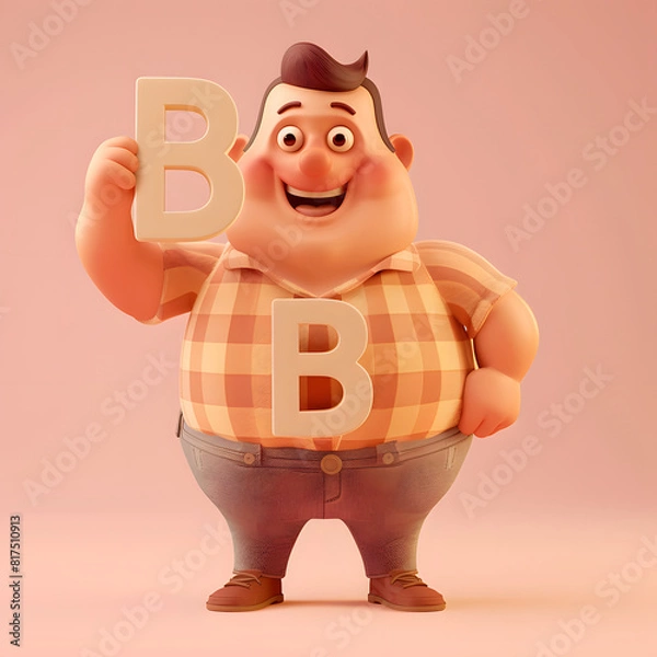 Obraz 알파벳 B를 들고 있는 3D 애니메이션 캐릭터