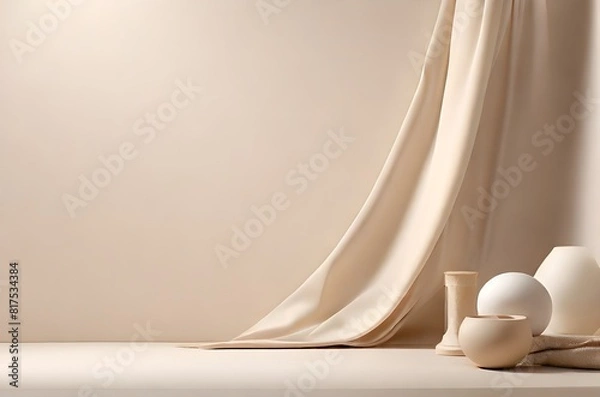 Fototapeta Minimal abstract light beige background for product presentation.	