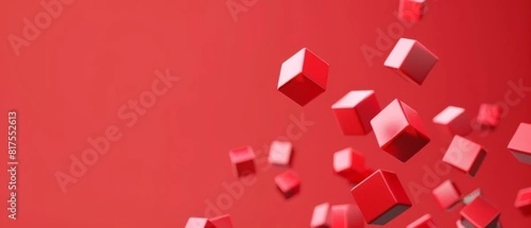Fototapeta Floating Red Cubes on Red Background.