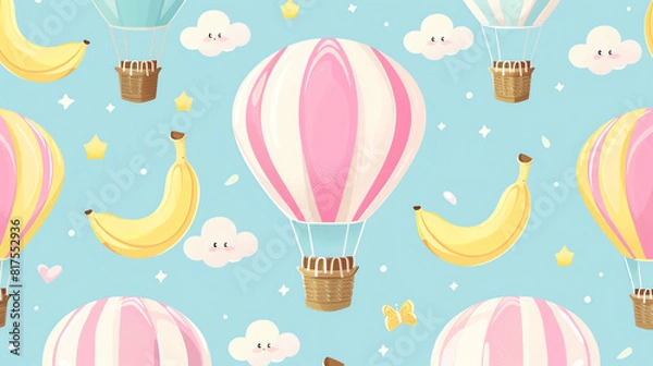 Obraz Pattern of Banana Balloon Background in Cartoon Style