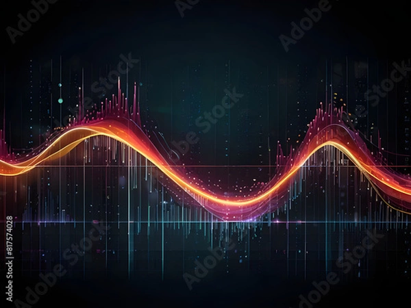 Fototapeta Data visualization, data network, glow sound waves effect or abstract technology background ai generative
