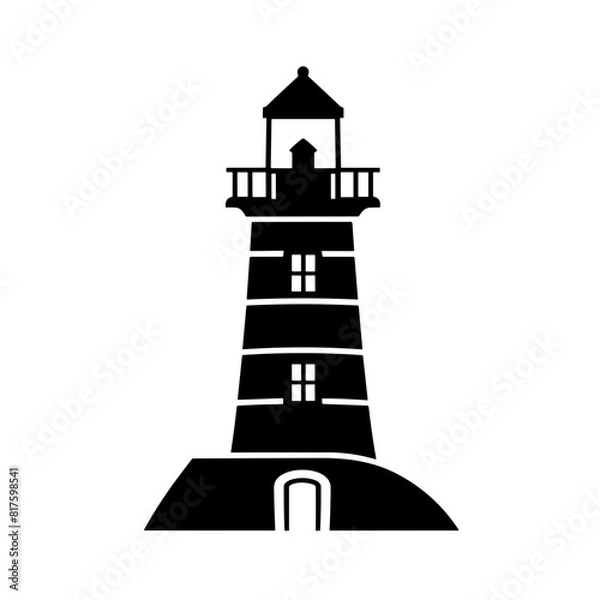 Fototapeta Simple lighthouse black isolated flat icon.