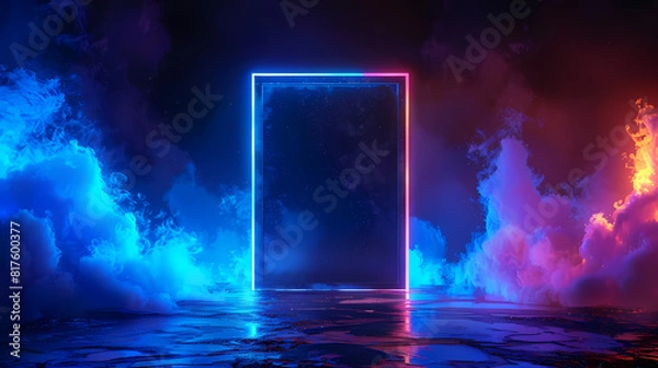 Fototapeta Abstract neon background with glowing square frame