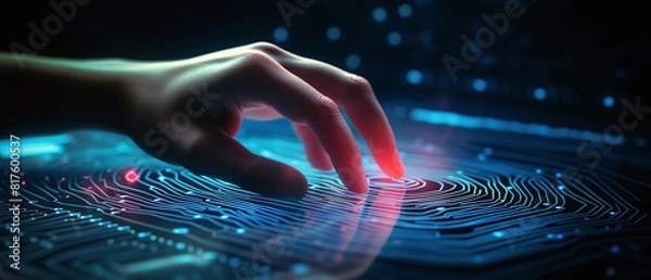 Fototapeta Person using a fingerprint scanner.