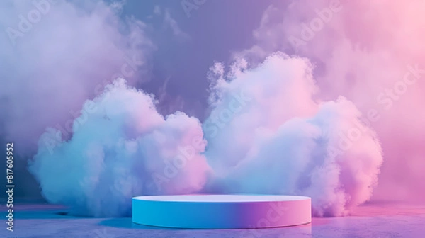 Fototapeta Round podium surrounded by smoke