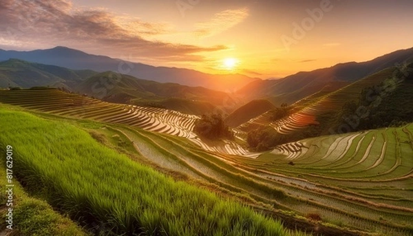 Obraz Misty Rice Terraces and Mountain Range