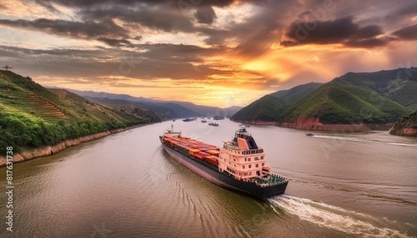 Obraz Drifting Junks on River 