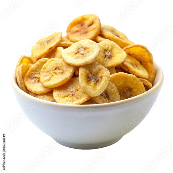Fototapeta A bowl of banana chips and sliced bananas isolated on transparent background