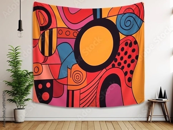Fototapeta Geometric tapestries flat design side view hanging art theme cartoon drawing Vivid