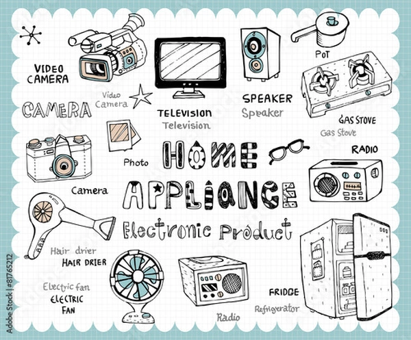Fototapeta Hand drawn electronic product set