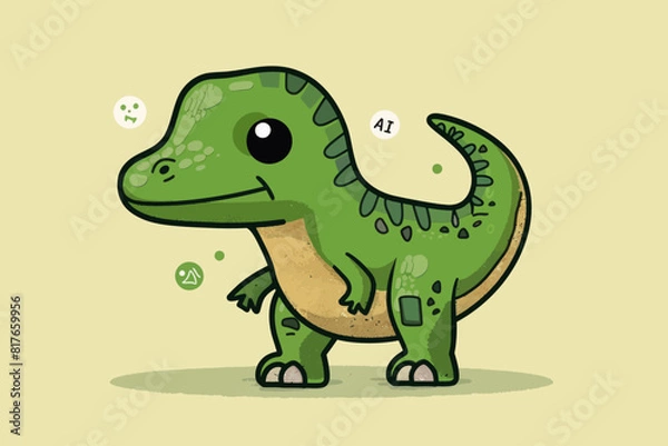 Fototapeta a green dinosaur with a lot of bubbles around it