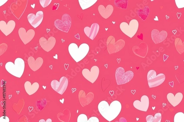 Obraz Abstract seamless geometric pattern with hearts in pink colors. Cute background - Valentines day design. Beautiful simple AI generated image in 4K, unique.