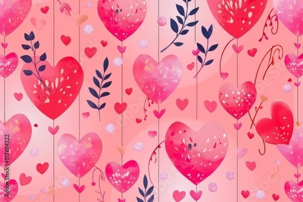 Fototapeta Abstract seamless geometric pattern with hearts in pink colors. Cute background - Valentines day design. Beautiful simple AI generated image in 4K, unique.