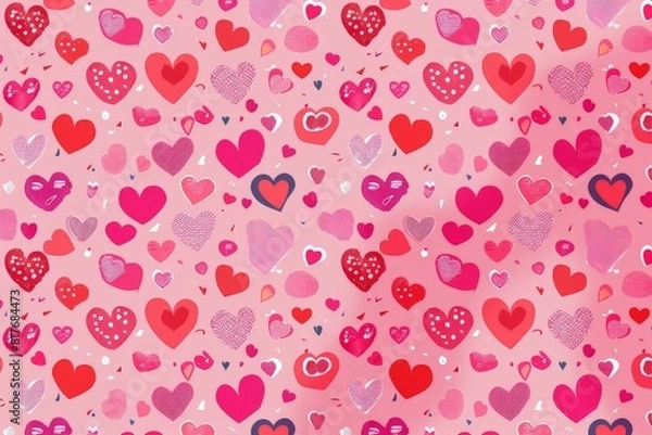 Obraz Abstract seamless geometric pattern with hearts in pink colors. Cute background - Valentines day design. Beautiful simple AI generated image in 4K, unique.