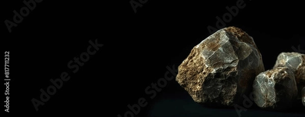 Fototapeta Donnayite is a rare precious natural stone on a black background. AI generated. Header banner mockup with space.