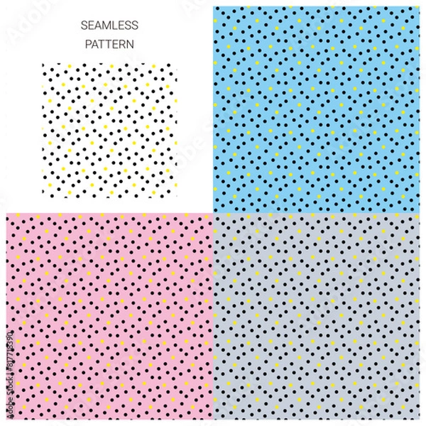 Obraz シームレスパターン_ドット_黒イエロー