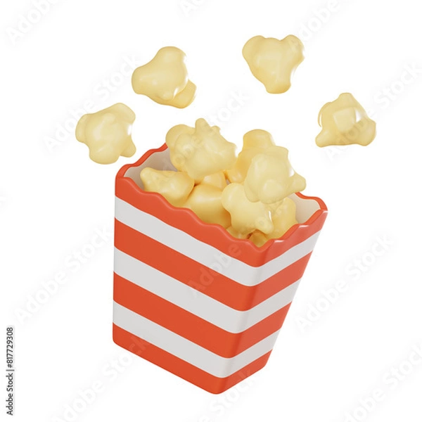 Fototapeta Popcorn Box with Striped Popcorn for Movie Magic. 3D render
