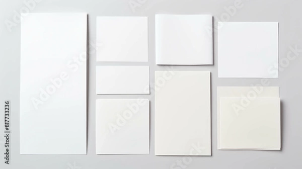 Fototapeta Set of blank white sticky paper notes reminder, Ripped papers, torn page pieces