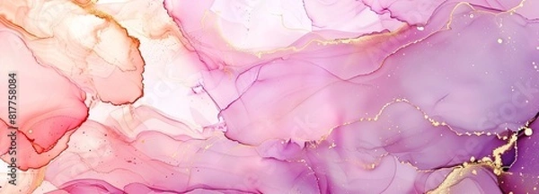 Fototapeta Abstract fluid art painting in the alcohol ink technique, light pink and purple colors