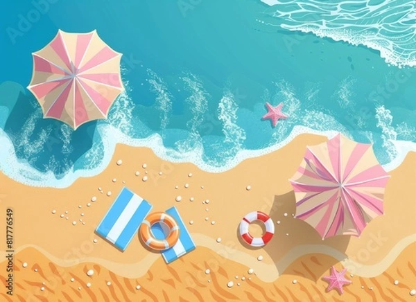 Fototapeta 夏のビーチと旅のイラスト　イメージ