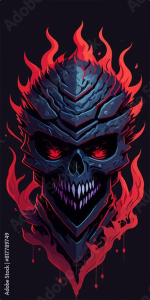 Fototapeta Embrace your dark side with this red-hot t-shirt design featuring a fearsome skull demon wreathed in flames.