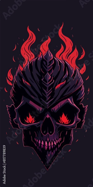 Fototapeta Add some heat to your wardrobe with this red-hot t-shirt design featuring a skull demon engulfed in hellfire and flames of fury.