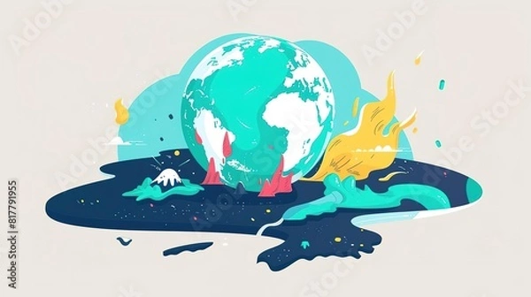Fototapeta Create a modern and minimalist illustration of a planet on fire