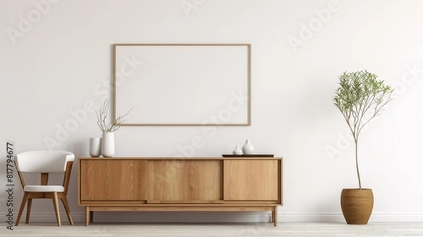Fototapeta wooden frame sits elegantly on a white sideboard