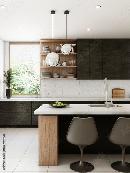 Fototapeta New modern kitchen interior